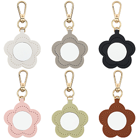 6pcs 6 décorations de pendentif en cuir pu de couleurs, avec un miroir en verre, fleur