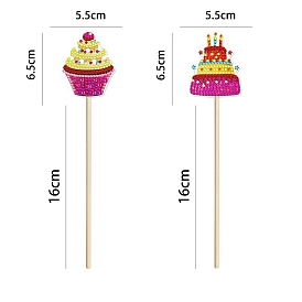 DIY Cake Plant Stake Diamond Painting Kits, including Plastic Board, Resin Rhinestones and Wooden Stick