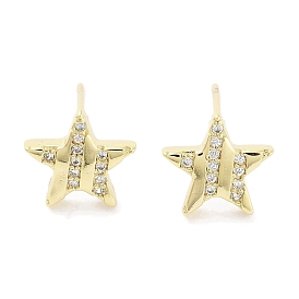 Brass Micro Pave Clear Cubic Zirconia Studs Earring for Women, Star
