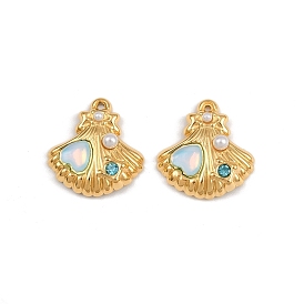 304 из нержавеющей стали горный хрусталь подвески, формы раковины, с бусинами из АБС-пластика, имитирующими жемчуг, и смолой, ионное покрытие (ip)