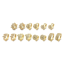 Leaf/Clover/Flower/Arrow/Cross Brass Pave Clear Cubic Zirconia Huggie Hoop Earrings for Women, Real 18K Gold Plated