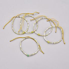 Bracelets réglables de perle de pierre gemme, avec cordon en nylon et perles de rocailles / perles heishi