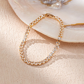 Chic Rose Gold CZ Bracelet for Women - Sparkling Metal Chain with Shimmering Water Diamonds