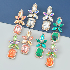 Sparkling Geometric Flower Earrings with Colorful Rhinestones for Fashionable Women