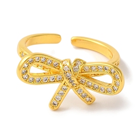 Bowknot Brass Micro Pave Clear Cubic Zirconia Open Cuff Rings for Women