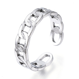 304 Stainless Steel Curb Chains Shape Open Cuff Ring, Hollow Ring for Women