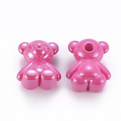 Pearlized Opaque Acrylic Beads, Half Drilled, Bear