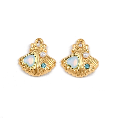 304 из нержавеющей стали горный хрусталь подвески, формы раковины, с бусинами из АБС-пластика, имитирующими жемчуг, и смолой, ионное покрытие (ip)