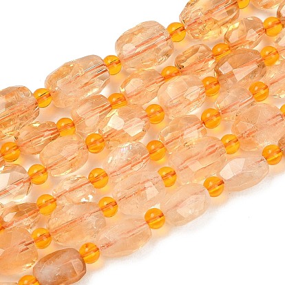 Нагретые нити из натуральных цитриновых бусин, овальные, граненые, с бисером