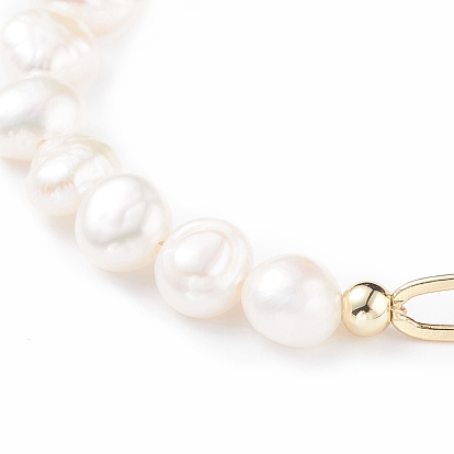 Natural Pearl Beaded Bracelet with Brass Paperclip Chains for Women, Golden