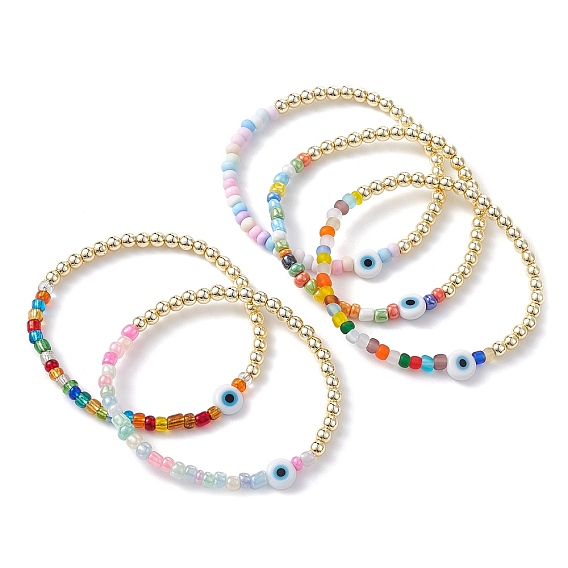 Эластичный браслет из немагнитного синтетического гематита и бисера «Сглаз» лэмпворк и бисера