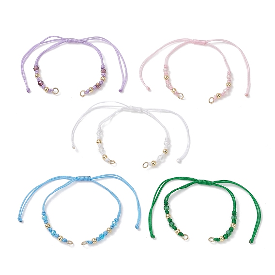 Изготовление браслетов из плетеных бусин с гранеными круглыми бусинами, покрытыми цветным покрытием AB., с нейлоновой нитью и латунными разделительными бусинами, золотые