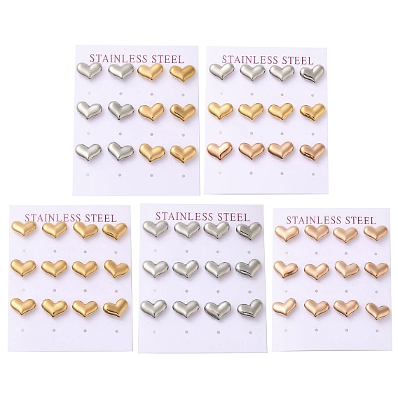 Ионное покрытие (ip) 304 серьги-гвоздики в форме сердца из нержавеющей стали, со стразами