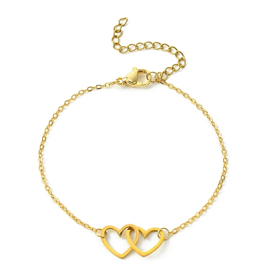 Alloy Interflocking Heart Link Bracelet with Brass Cable Chains