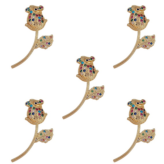 Brass Micro Pave Clear Cubic Zirconia Pendants, Flower