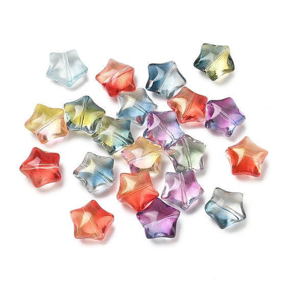 Baking Paint Transparent Glass Beads, Star, with Glitter Powder, Two Tone