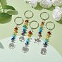 Tree of Life Tibetan Style Alloy Pendant Keychains, with Natural Gemstone Chip Beads and Iron Split Key Rings