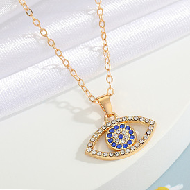 Stylish Blue Eye Necklace with Diamond Geometric Pendant for Women