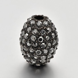 Gunmetal Tone Alloy Grade A Rhinestone Oval Beads, 13x9mm, Hole: 2mm