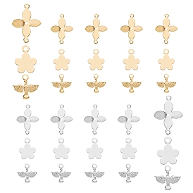 SUNNYCLUE 40Pcs 4 Colors Brass Charms and 20Pcs 2 Colors Brass Links Connectors, Long-Lasting Plated, Bird & Flower