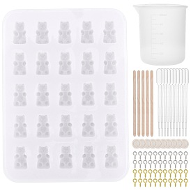 Gorgecraft DIY Bear Pendant Molds Making Kits, with Silicone Molds, Silicone 100ml Measuring Cup, Plastic Transfer Pipettes, Birch Wooden Craft Ice Cream Sticks, Latex Finger Cots