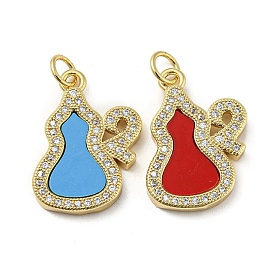 Brass Micro Pave Cubic Zirconia Pendants, with Synthetic Turquoise, Gourd