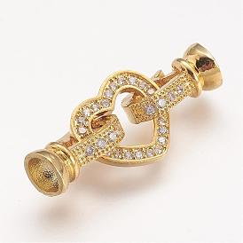 Brass Micro Pave Cubic Zirconia Fold Over Clasps, Heart