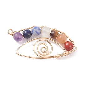 Natural Gemstone Pendants, Natural Red Rainbow Jasper & Yellow Aventurine & Tiger Eye & QUartz Crystal & Blue Spot Stone & Lapis Lazuli & Amethyst, with Brass Findings, Eye