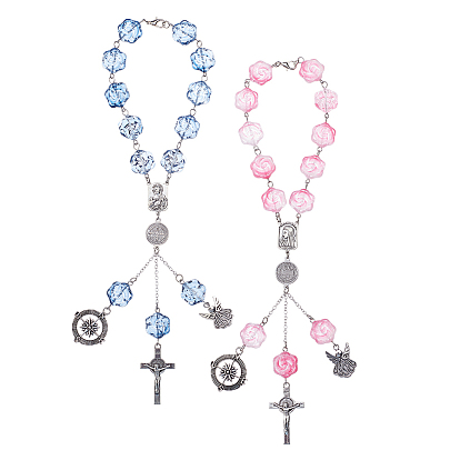 2шт. подвесные украшения из розового стекла, с подвесками и сплавов омара коготь застежками, для автомобильных подвесных украшений