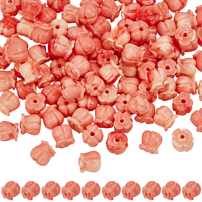 100шт. синтетические коралловые бусины, окрашенные, два тона, Цветок тюльпана