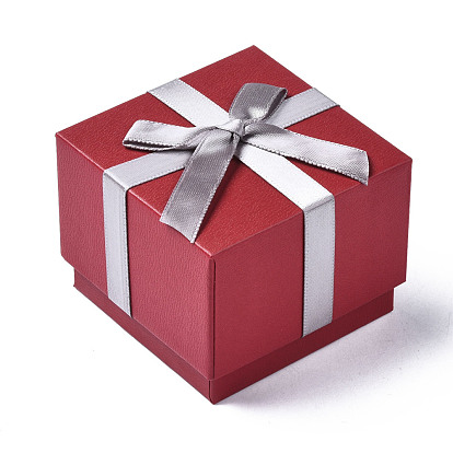 Cajas de joyas de cartón, para embalaje de anillos, cuadrada con bowknot