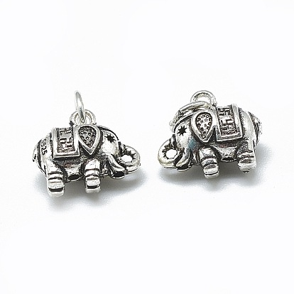 Thai 925 Sterling Silver Charms, Carved 925, with Jump Ring, Elephant