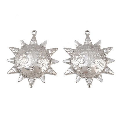 Pendentifs en acier inoxydable, charmes de visage de soleil