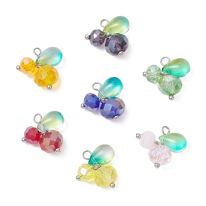 7шт 7 цвета подвески из гальванического стекла, фруктовое очарование, с петлей из платиновой латуни, граненые