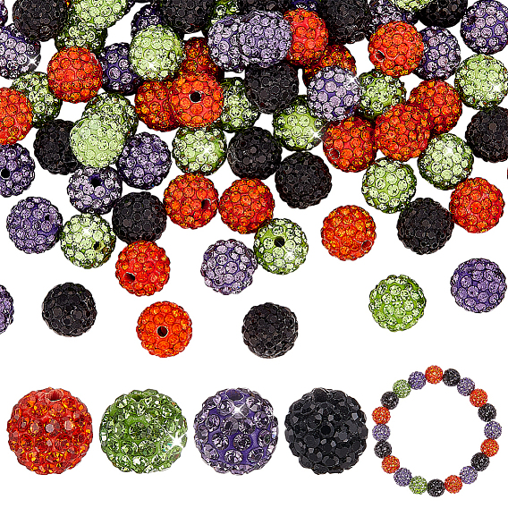 100шт 4 цвета полимерная глина паве бусины со стразами, дискотечный шар бисер, С. 13 (1.9~2 мм), 6 ряды страз