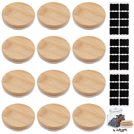 12шт бамбуковые крышки для бутылок, многоразовые защитные крышки, с 3 листами ПВХ клейкая наклейка баночка для специй бирка