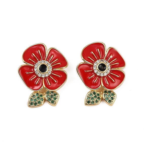 Латунные микро проложить кубического циркония подвески, без кадмия, без никеля и без свинца, цветок мака, с эмалью