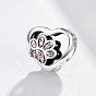 925 Sterling Silver Euorpean Beads, with Cubic Zirconia, with 925 Stamp, Large Hole Beads, Heart with Footprint