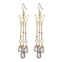 Golden 304 Stainless Steel Butterfly Chandelier Earrings, Imitation Jade Glass Tassel Earrings