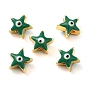 Golden Tone Brass Enamel Beads, Cadmium Free & Lead Free, Long-Lasting Plated, Star with Evil Eye