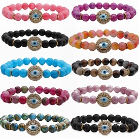 Natural Stone Bracelet Set - Obsidian and Agate Beaded Stretchy Wristband for Men and Women
