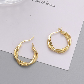 Vintage Woven Twisted Silver Earrings with Gold Plating for Women