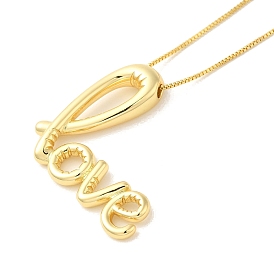 Word Love Pendant Necklaces, Brass Box Chain Necklaces for Women