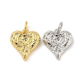 Rack Plating Brass Pendants, with Jump Ring, Cadmium Free & Lead Free, Long-Lasting Plated , Heart Charms