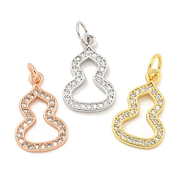 Rack Plating Brass Micro Pave Clear Cubic Zirconia Pendants, Long-Lasting Plated, with Jump Rings, Lead Free & Cadmium Free, Gourd