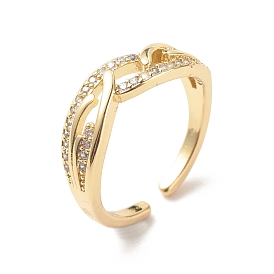 Clear Cubic Zirconia Wave Open Cuff Ring, Brass Jewelry for Women, Cadmium Free & Lead Free