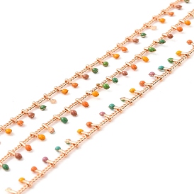 Handmade Brass Curb Chains, with Enamel Charms, Long-Lasting Plated, Drop, Unwelded, with Spool, Golden