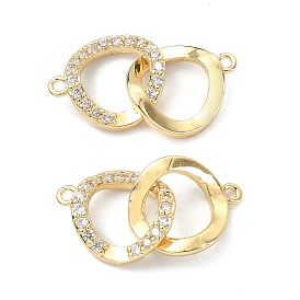 Rack Plating Brass Micro Pave Clear Cubic Zirconia Connector Charms, Dual Ring Links