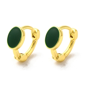 Flat Round Rack Plating Brass Hoop Earrings, with Green Enamel