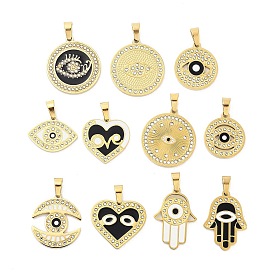 304 Stainless Steel Charms, with Rhinestone and Enamel, Real 18K Gold Plated, Eye  Charm